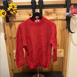 American Pride Vibrant Red with Silver Shimmer Women's Crew Neck Sweater